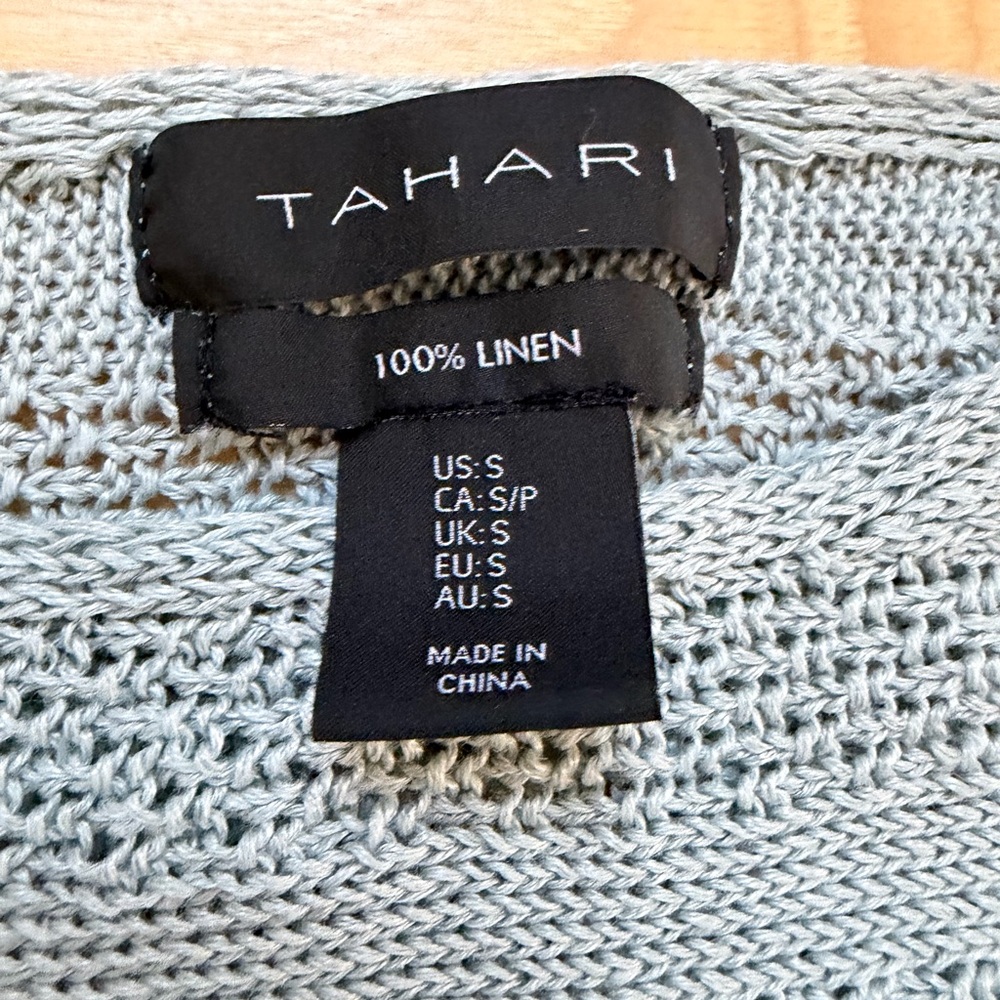 Tahari 100% Linen Knit Sweater Sage Lightweight Dolman Sleeve Crew Sweater Small - Picture 2 of 7